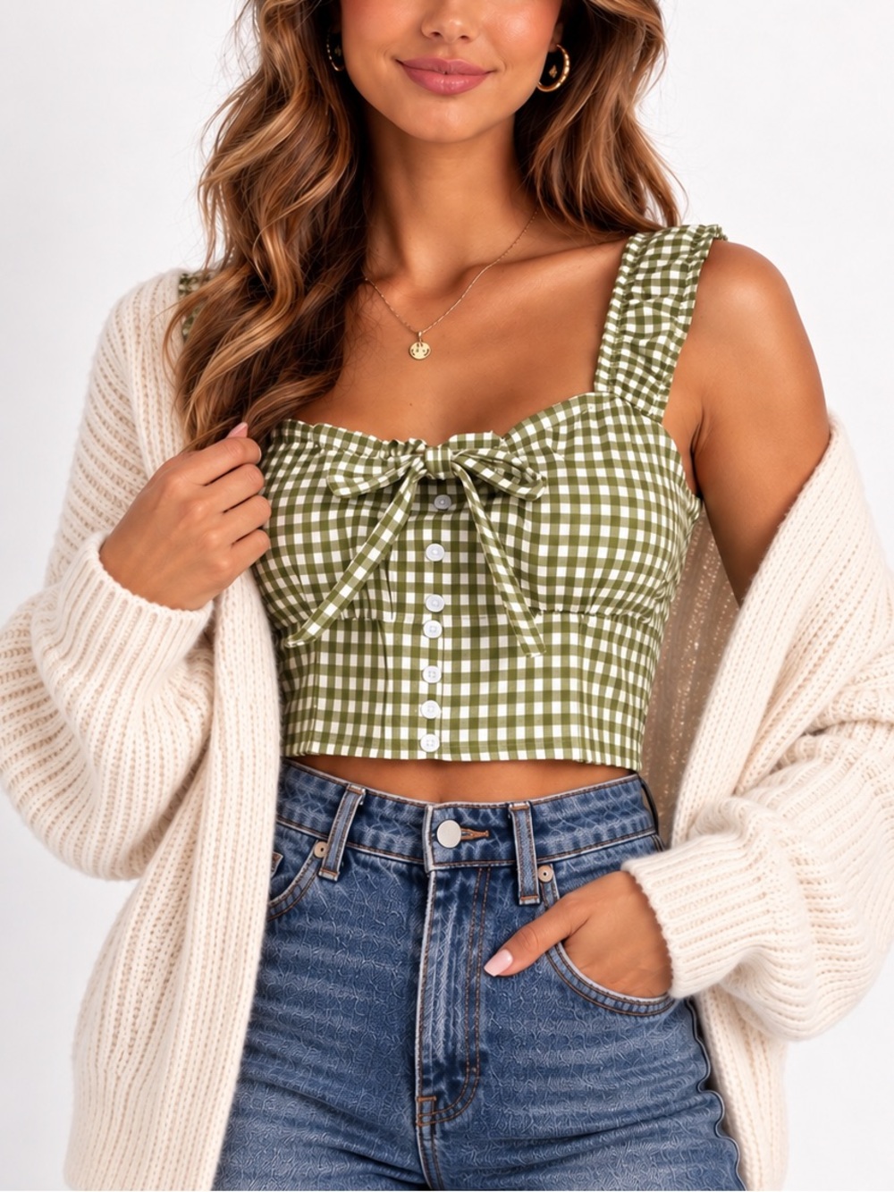 Tullea Gingham Women's Gingham Crop Tank Top Size Small NWT